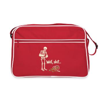 Skelett mit Cannabis-Spruch - Retro Tasche - Rot/Weiß - Vorne