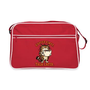 Erst Kaffee, später reden Katze - Retro Tasche - Rot/Weiß - Vorne