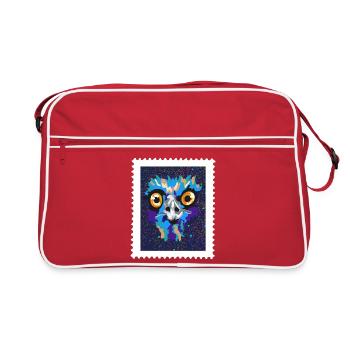 Buntes Emu Vogelgesicht im Neon-Splatter - Retro Tasche - Rot/Weiß - Vorne