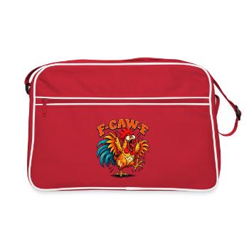 Funny F-CAW-F Crazy Rooster Retro Chicken - Retro Tasche - Rot/Weiß - Vorne
