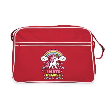 I Hate People – Einhorn Regenbogen - Retro Tasche - Rot/Weiß - Vorne