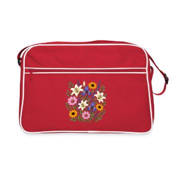 Weisse Lilie violette Iris Lavendel Cottagecore - Retro Tasche - Rot/Weiß - Vorne