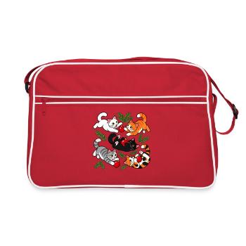 Weihnachtskatzen-Chaos - Retro Tasche - Rot/Weiß - Vorne