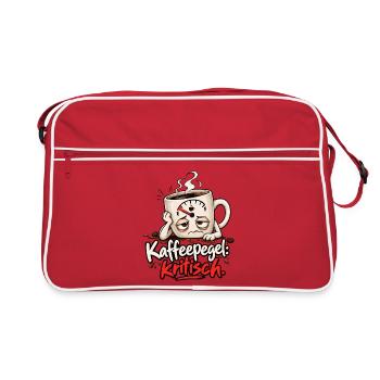 Lustiges Kaffeemotiv - Kaffeepegel kritisch   - Retro Tasche - Rot/Weiß - Vorne