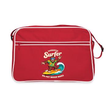 Sasquatch Surfer Big Feet Bigger Waves Cryptid - Retro Tasche - Rot/Weiß - Vorne
