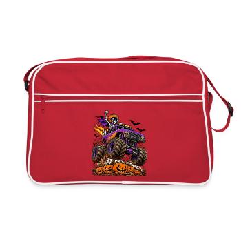 Skelett im Monstertruck: Halloween-Power - Retro Tasche - Rot/Weiß - Vorne