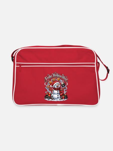 Fröhlicher Schneemann mit Kerzen - Retro Tasche - Rot/Weiß