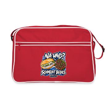 Fischbrötchen & Köfte – Na und? Schmeckt beides. - Retro Tasche - Rot/Weiß - Vorne