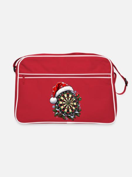 Weihnachtliches Dartboard - Dartscheibe mit Mütze - Retro Tasche - Rot/Weiß