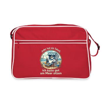Talent am Meer – Möwe entspannt sitzt - Retro Tasche - Rot/Weiß - Vorne