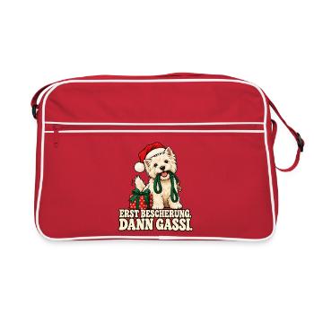 Weihnachtshund Erst Gassi - Retro Tasche - Rot/Weiß - Vorne