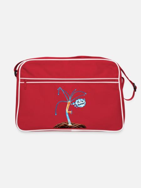 "Hi I'm human" - Retro Tasche - Rot/Weiß
