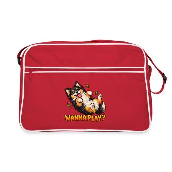 Will to Play Cute Pixel Art Puppy – verspielter Hund - Retro Tasche - Rot/Weiß - Vorne