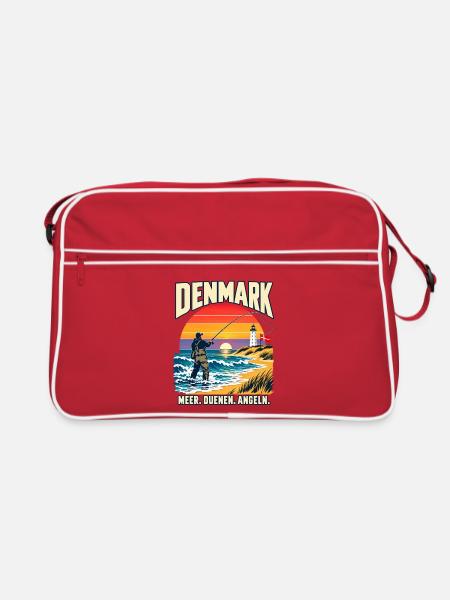 Dänemark Küstenangler Sonnenuntergang - Retro Tasche - Rot/Weiß
