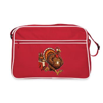 Witziger Thanksgiving Truthahn mit Babybauch - Retro Tasche - Rot/Weiß - Vorne