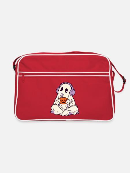 Geist mit Pumpkin-Tasse - Retro Tasche - Rot/Weiß