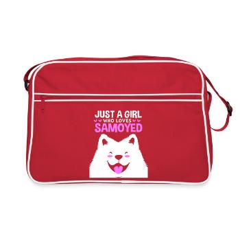 Samojede Hund Samoyed - Retro Tasche - Rot/Weiß - Vorne