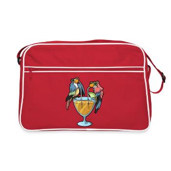 Papageien Cocktail Humor - Retro Tasche - Rot/Weiß - Vorne