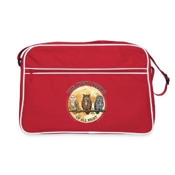 Drei Eulen unter dem Vollmond - Retro Tasche - Rot/Weiß - Vorne