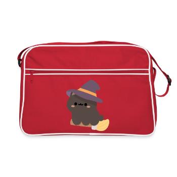 Kawaii-Hexenpudding auf einem Besen - Retro Tasche - Rot/Weiß - Vorne