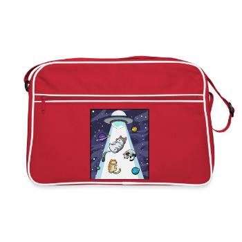 Katze UFO Entführung - Retro Tasche - Rot/Weiß - Vorne