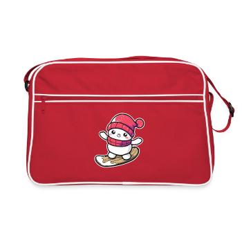 Cartoon Snowboard Schneemann - Retro Tasche - Rot/Weiß - Vorne