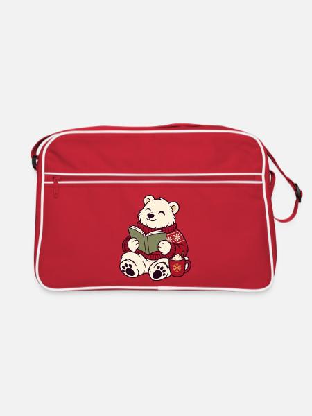 Winterleser Bärchen im Pullover - Retro Tasche - Rot/Weiß