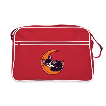Mondschlaf Katze auf der Sichel - Retro Tasche - Rot/Weiß - Vorne