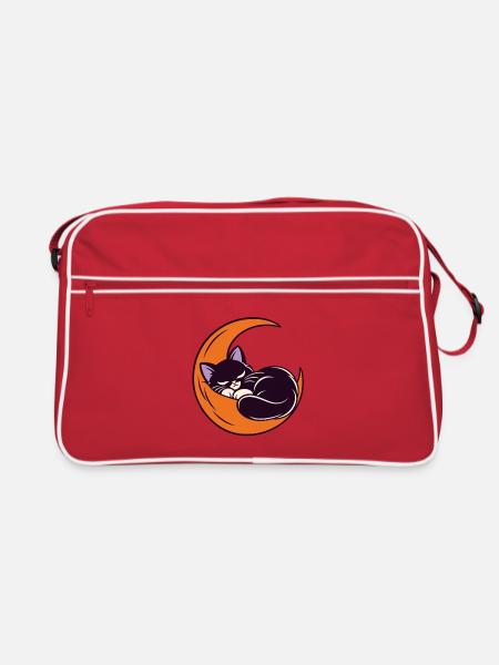 Mondschlaf Katze auf der Sichel - Retro Tasche - Rot/Weiß
