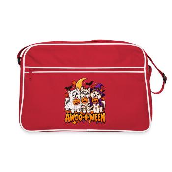 Halloween-Wau: Drei Welpen im Kürbis - Retro Tasche - Rot/Weiß - Vorne