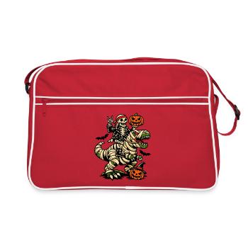 Skelett reitet Dino Halloween Kostüm Dinosaurier - Retro Tasche - Rot/Weiß - Vorne