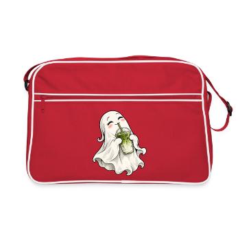 Süßer Geist mit Matcha Latte – Kawaii Halloween - Retro Tasche - Rot/Weiß - Vorne