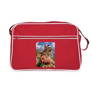 Lustiges Elf Selfie mit Weihnachtsmann, T-Rex, UFO - Retro Tasche - Rot/Weiß - Vorne