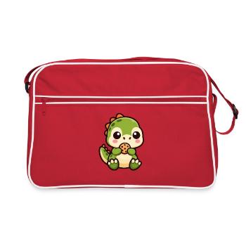 Süßer T-Rex Dinosaurier Cartoon Chibi Keks - Retro Tasche - Rot/Weiß - Vorne