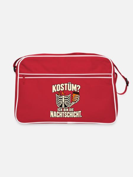 Halloween Nachtschicht Skelett - Retro Tasche - Rot/Weiß