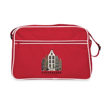 Kopenhagen Häuserzeilen & Fahrrad - Retro Tasche - Rot/Weiß - Vorne