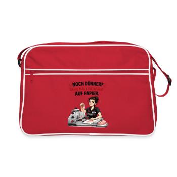 Noch dünner? Dann mal i die Wurst auf Papier. - Retro Tasche - Rot/Weiß - Vorne
