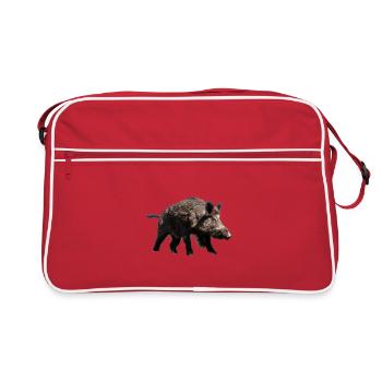 Wild Boar Portrait in Natural Tones - Retro Bag - red/white - Front