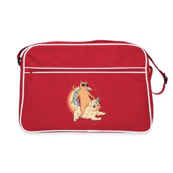 Katze reitet Einhorn Hund auf Regenbogen - Retro Tasche - Rot/Weiß - Vorne
