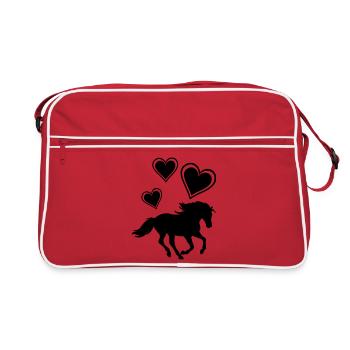 Horses, horse, riding, pony, cowboy, trot, Gallop - Retro Bag - red/white - Front