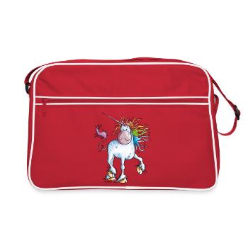 Regenbogen Einhorn - Retro Tasche - Rot/Weiß - Vorne