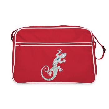 Artful Ethno Gecko made of silver & turquoise colors - Retro Bag - red/white - Front