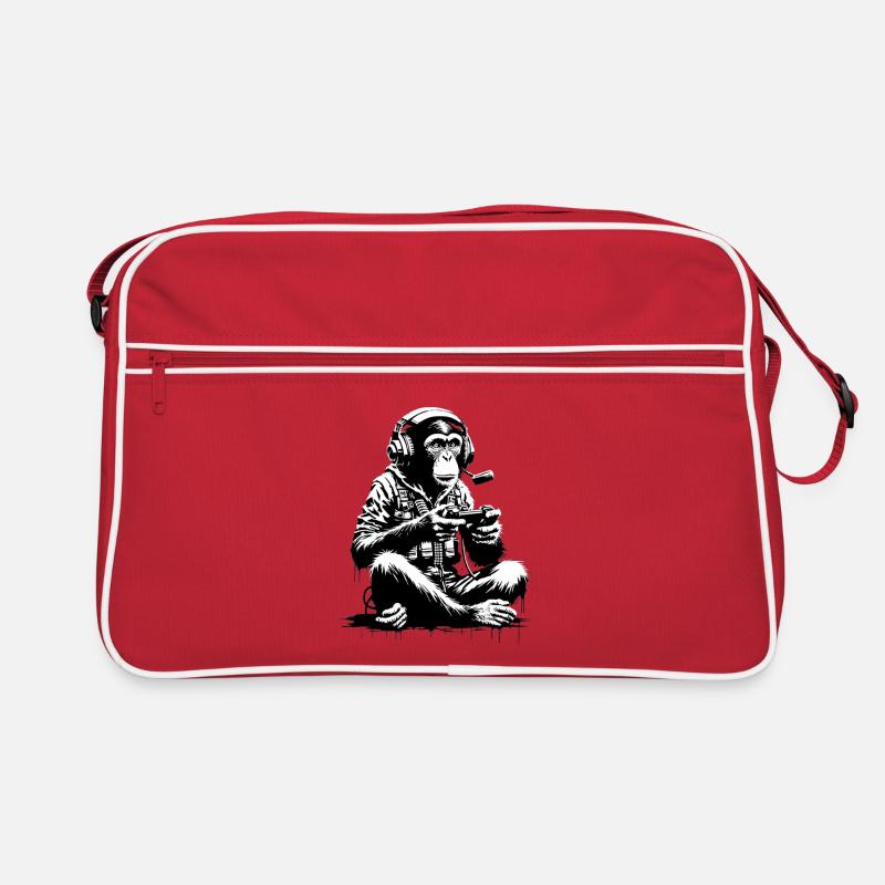 Futuristic monkey with gaming equipment Retro Bag