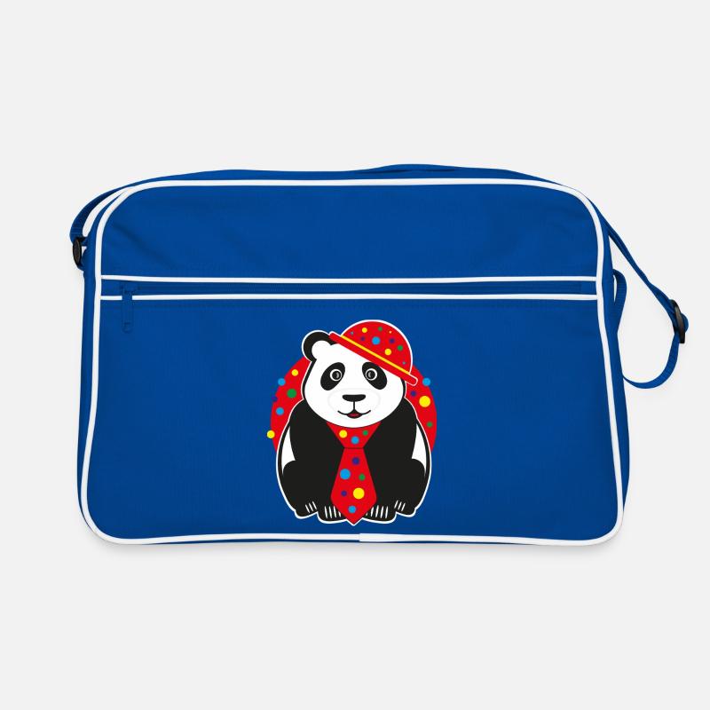 Panda mit lustigen Hut, Krawatte und Konfetti. Retro Tasche