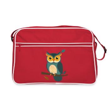 Weise Eule auf Ast – Charmantes Tierdesign - Retro Tasche - Rot/Weiß - Vorne