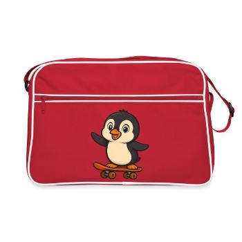 Cool pingouin skateur dessin animé cavalier drôle - Sac Retro - rouge/blanc - Devant