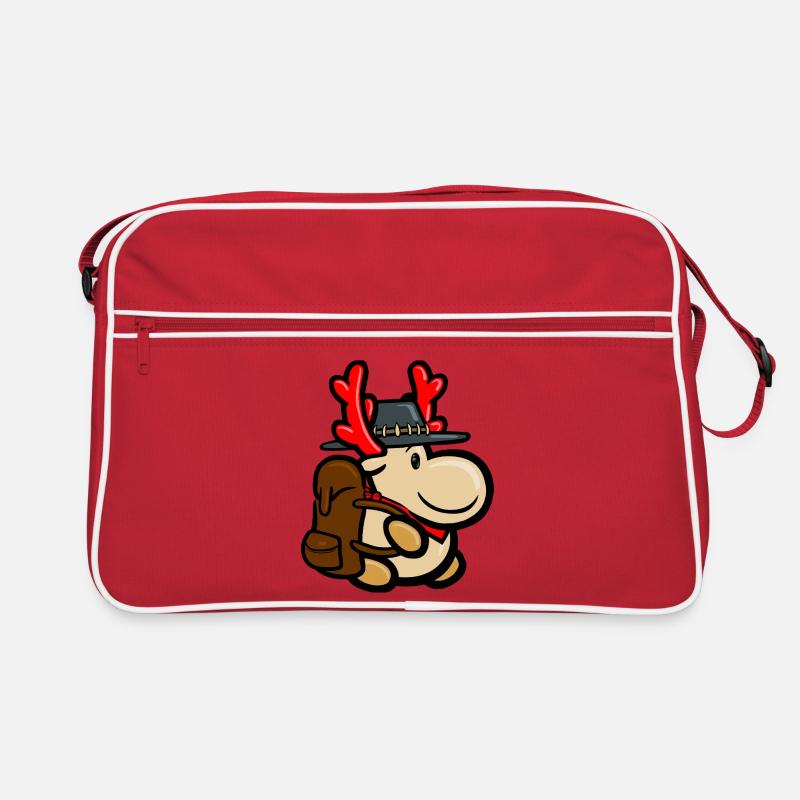 Rentier Elmondo mit Rucksack als Backpacker - Retro Tasche - Rot/Weiß