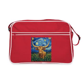 Longhorn vache vaches taureau van gogh nuit étoilée - Sac Retro - rouge/blanc - Devant