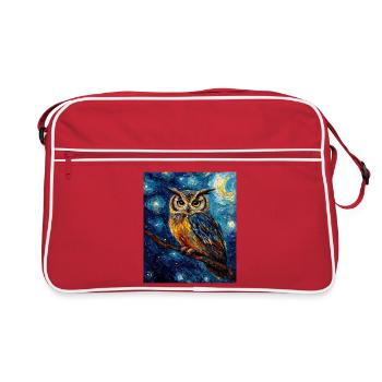 Owl Bird Van Gogh Style Starry Night - Retro Bag - red/white - Front