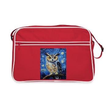 Owl Bird Van Gogh Style Starry Night - Retro Bag - red/white - Front